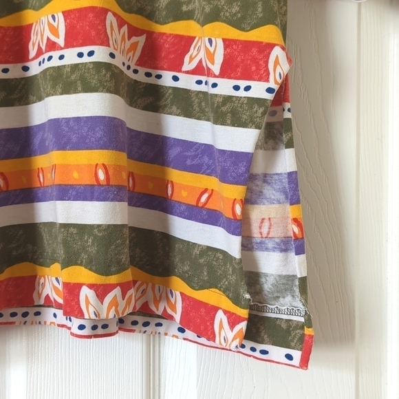 Liz Sport 90's Vintage Funky Striped Round Neck Side Slit Short Sleeve T-shirt M - Picture 7 of 10